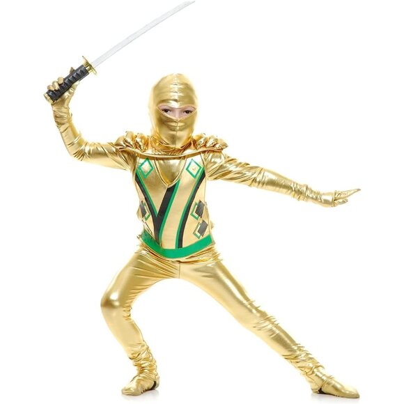 Charades Golden Ninja Avengers Series III Costume Kids Gold Includes Hood Mask